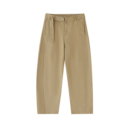 Women's Belted Barrel-leg Chino Pants