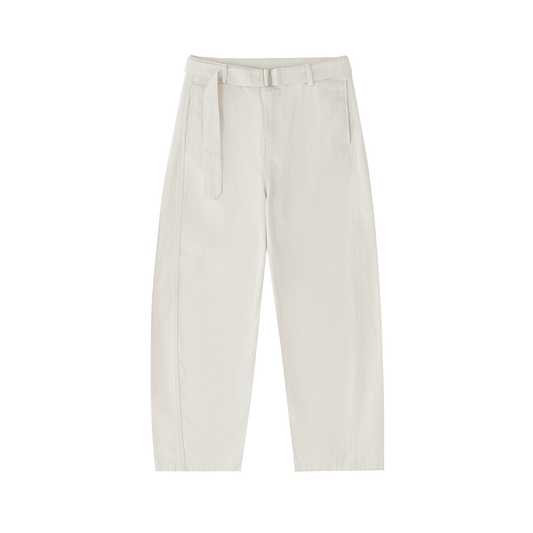 Women's Belted Barrel-leg Chino Pants