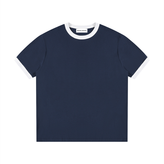 Contrast Edge Ribbed Crewneck T-Shirt
