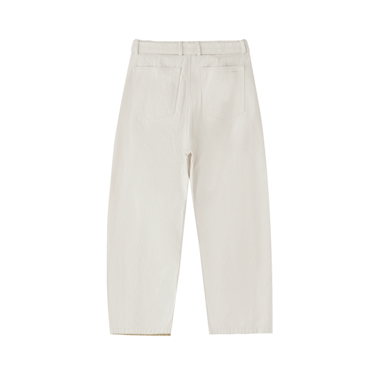 Women's Belted Barrel-leg Chino Pants