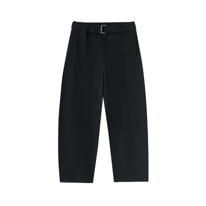 Women's Belted Barrel-leg Chino Pants
